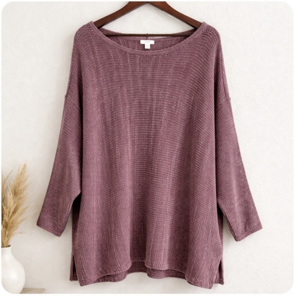 Pure Jill Sweater Women XL Mauve Textured Knit Cotton‎ Blend Oversized Cozy